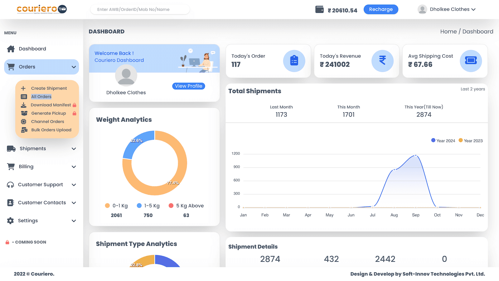 Couriero: Easy to Use Dashboard