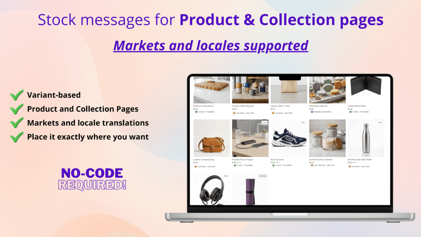 Stock messages on product and collection pages with markets