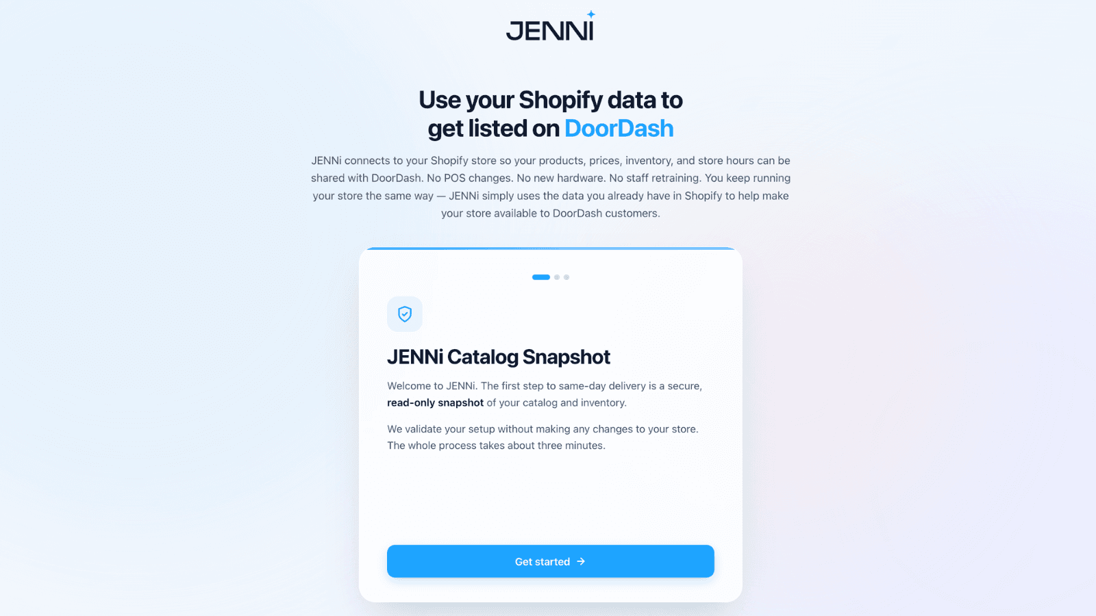 JENNi Merchant onboarding page