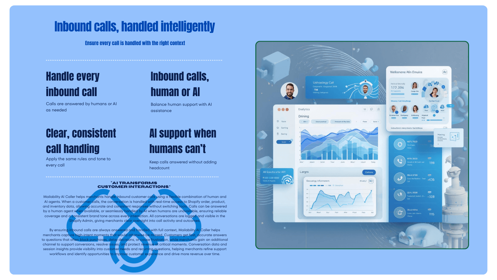 Inbound calls handled with full context by humans or AI