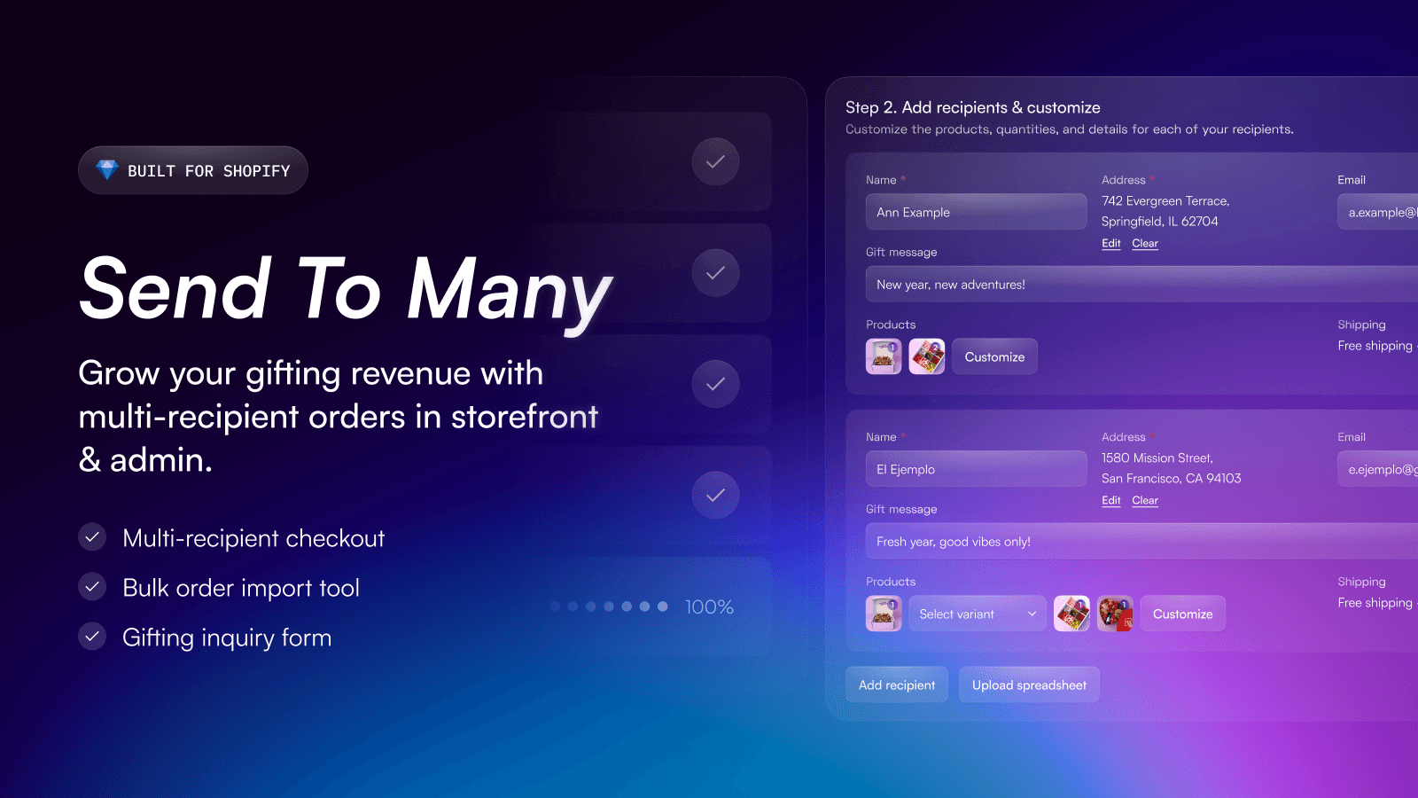 Multi-recipient orders for storefront & admin