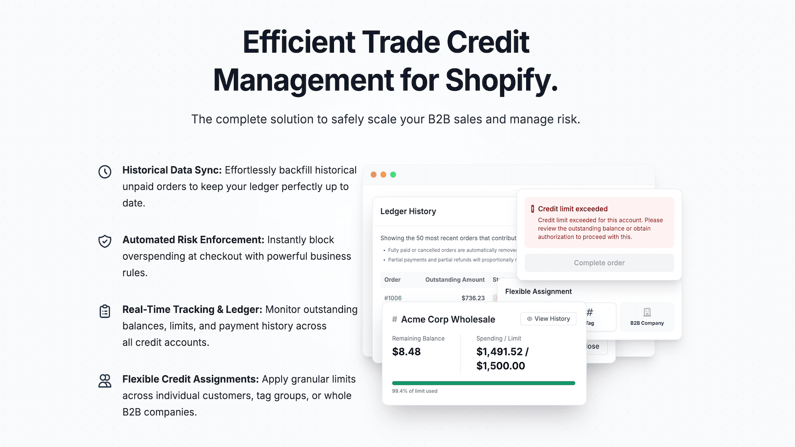 Set B2B credit limits & auto-block over-limit checkouts.