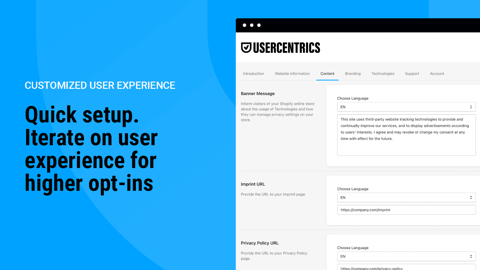 "Content" section of the App