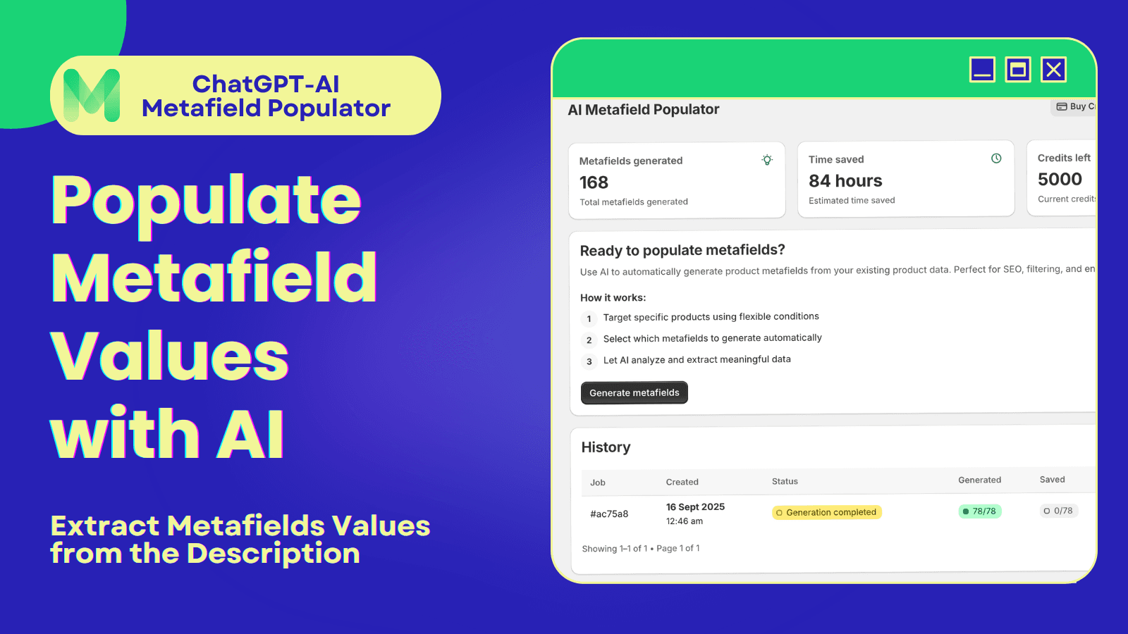 ChatGPT-AI Metafield Populator uses AI to fill meta fill data