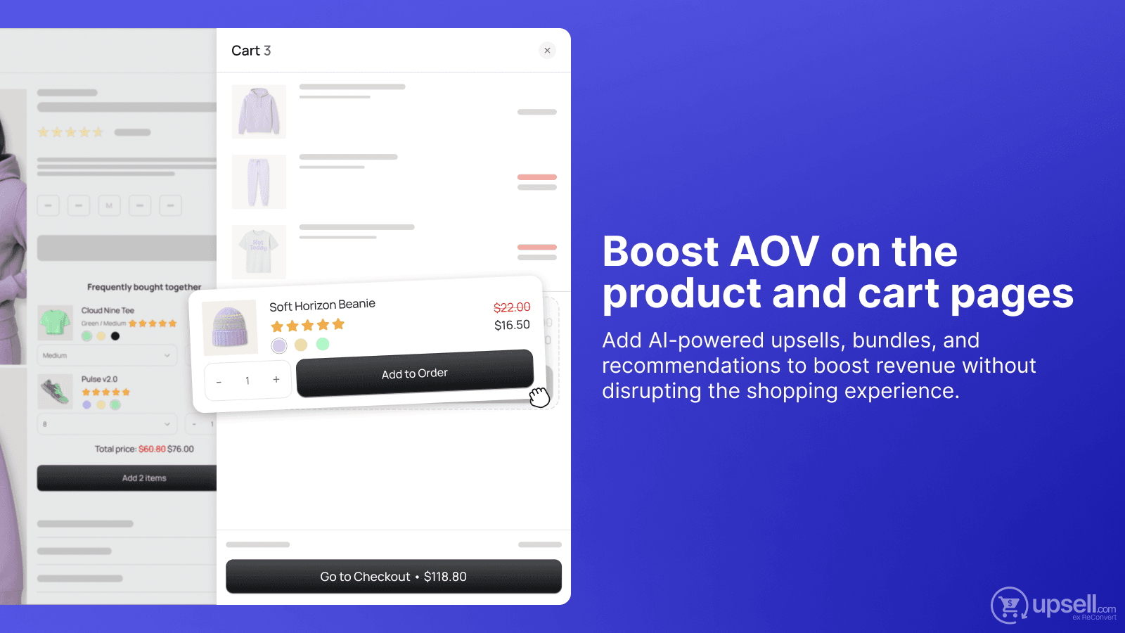 Easily design your thank you page Cross Sell drag and drop