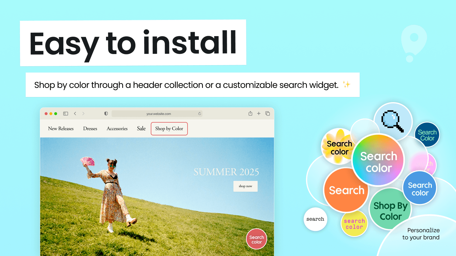 Easy to install. A Search color button opens the search overlay.