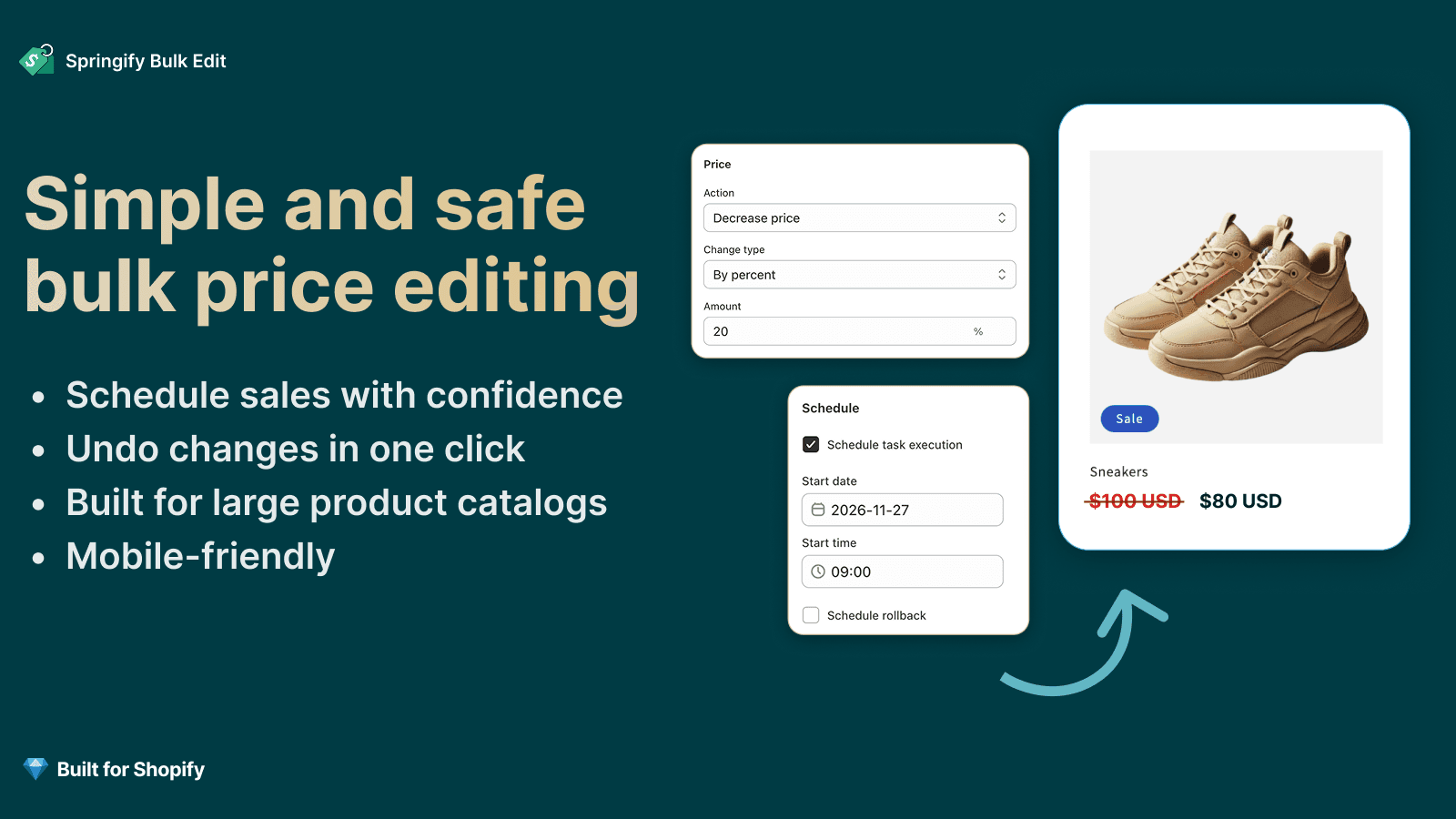 Bulk edit prices, schedule sales, and rollback changes