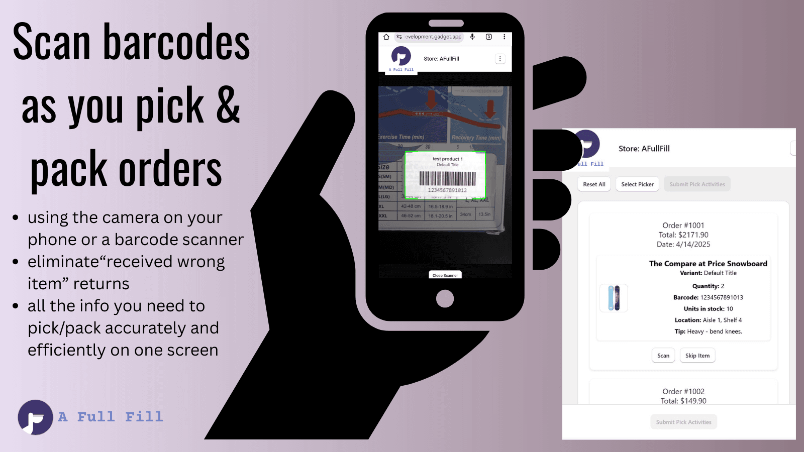 Scan barcodes while pick and packing