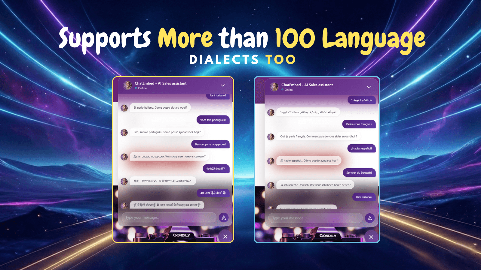 ChatEmbed multilingual support demonstrating conversations