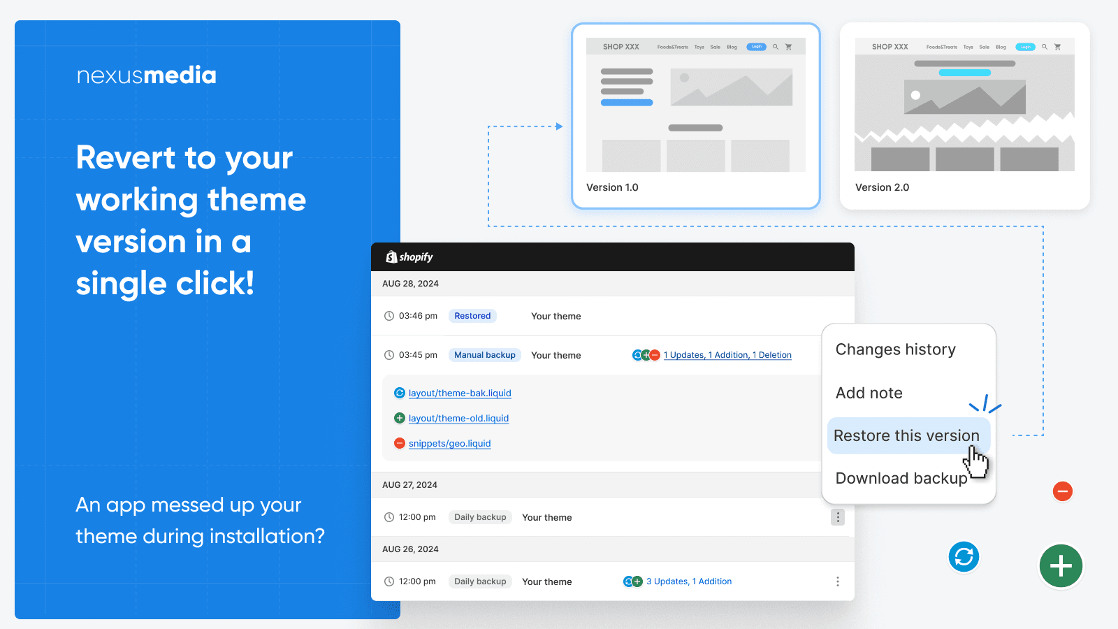 Revert to your working theme version from backup in a one click