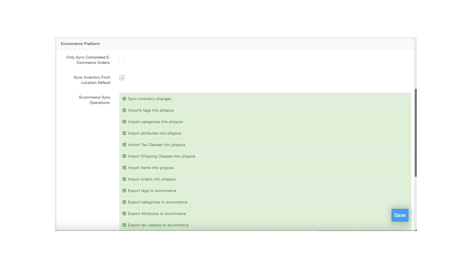 Setting up e-commerce sync options