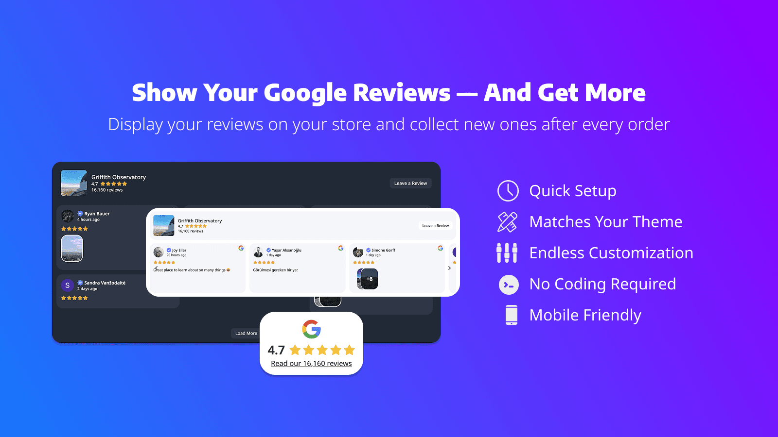 Google reviews widget displayed on storefront