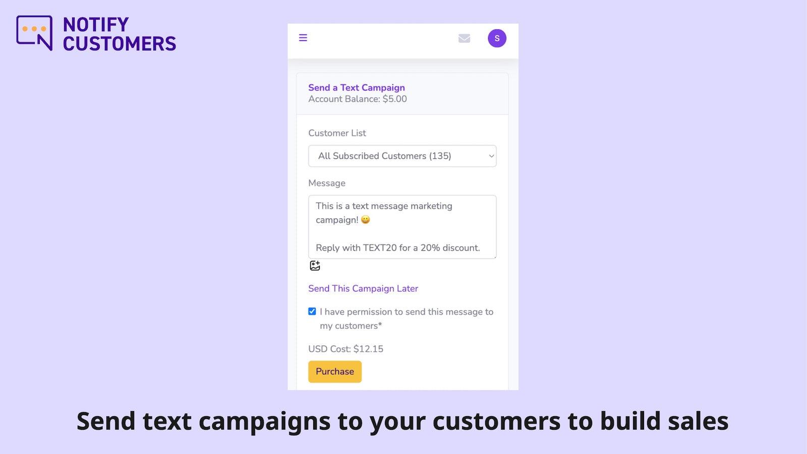 Send text campaign dashboard