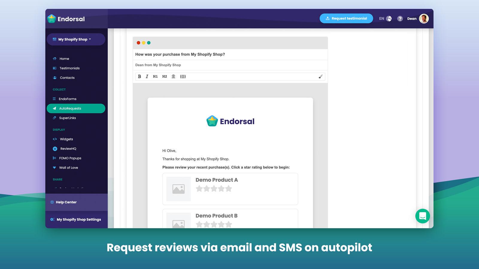 Request reviews via email and SMS on autopilot