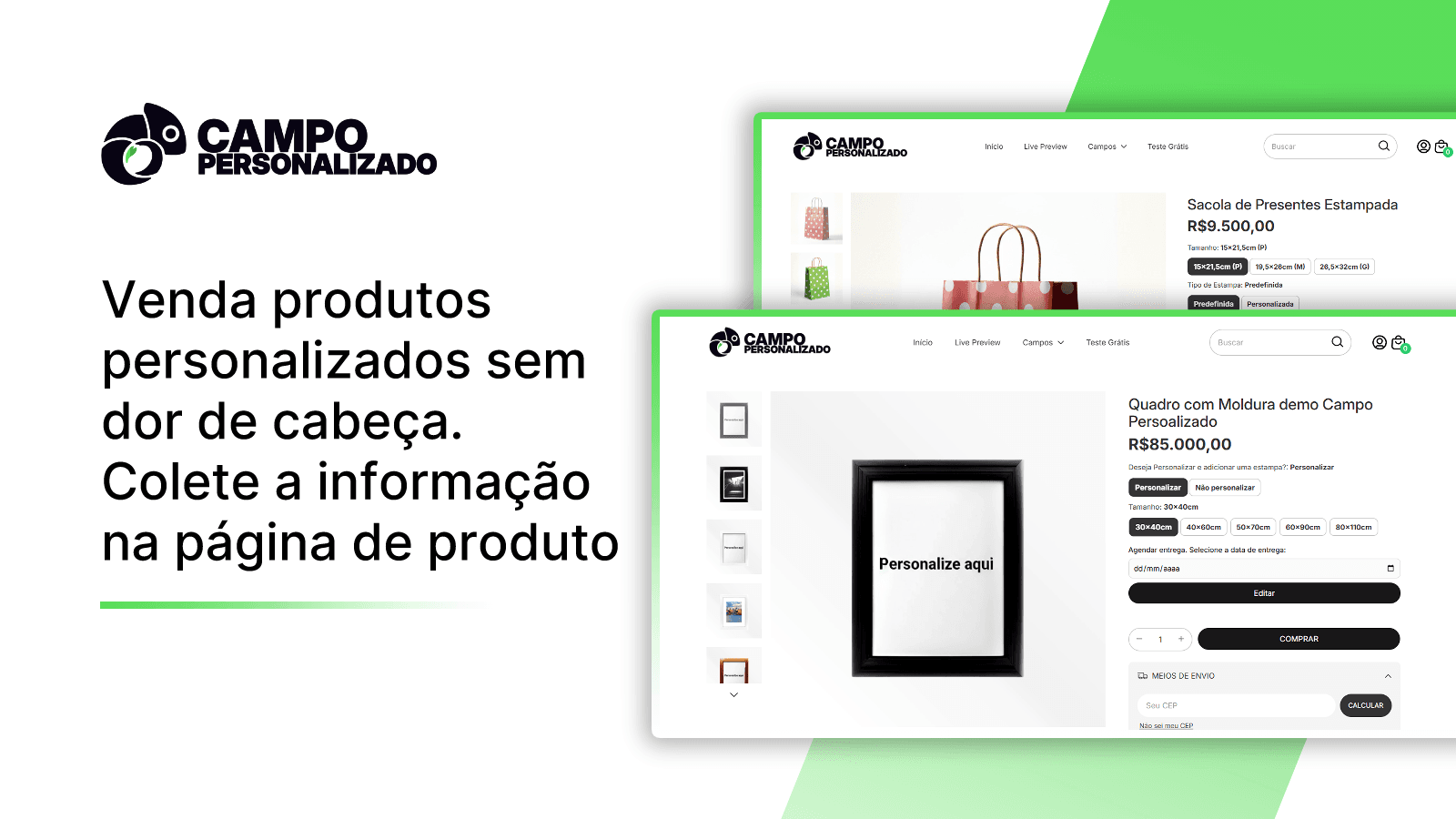 Venda produtos personalizados e capte dados na página de produto