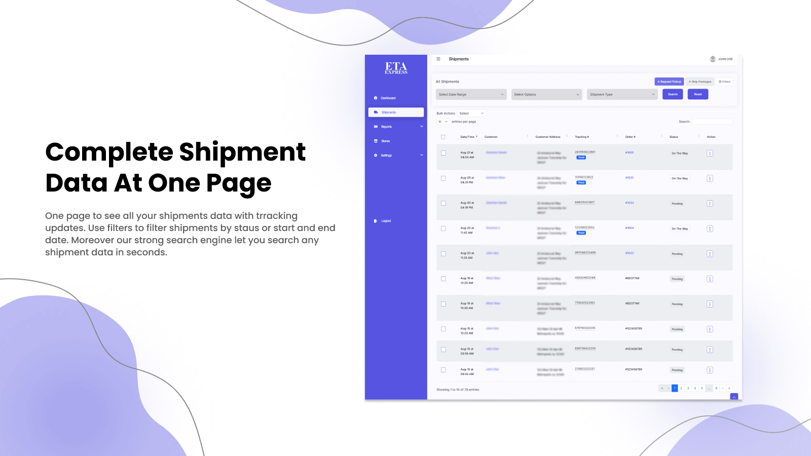 ETA - Complete shipment data on one page