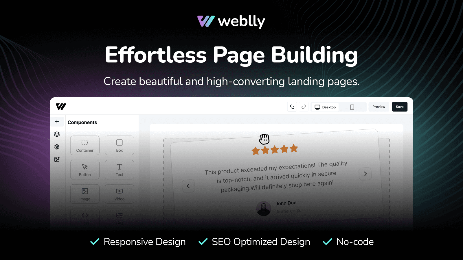 Banner showing Weblly as page builder app