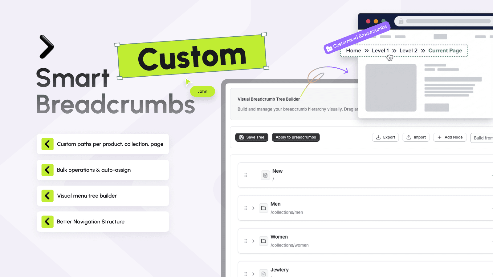 Custom & Automatic breadcrumbs paths, category tree & bulk edit