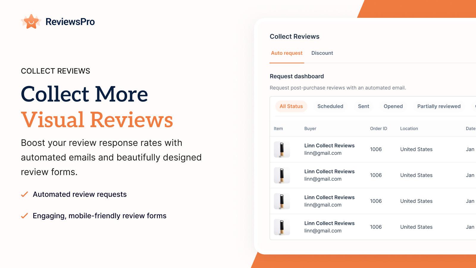 Collect reviews from your customers via email