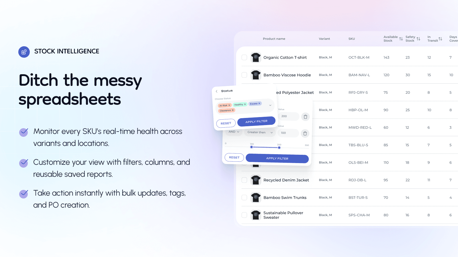Stock Intelligence tracks SKU health without spreadsheets
