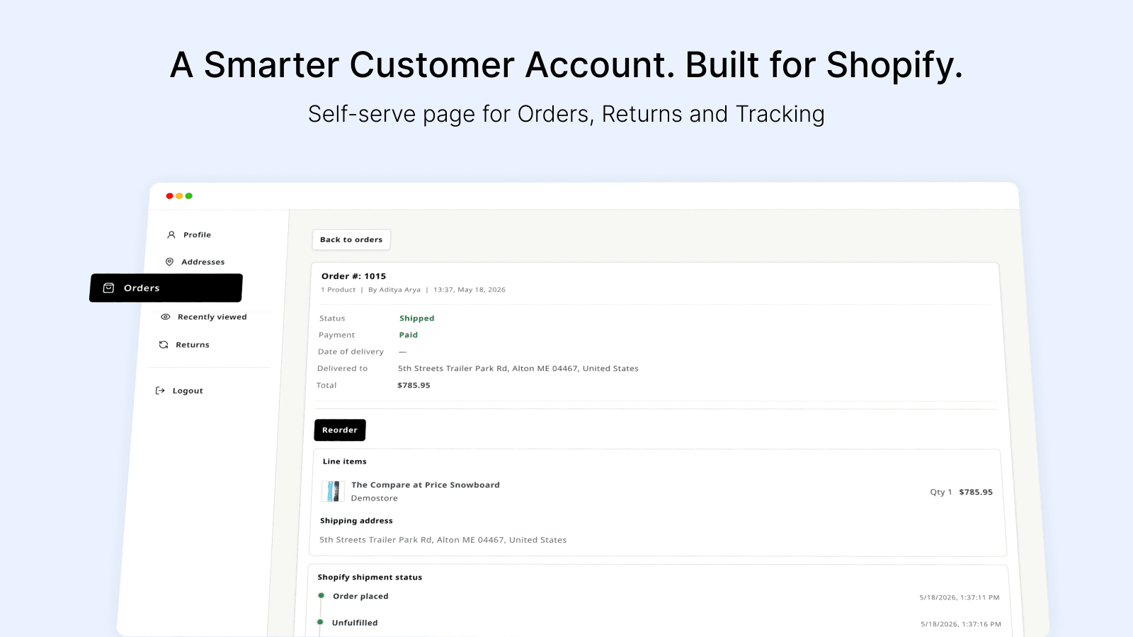 A smarted Customer Portal for Shopify