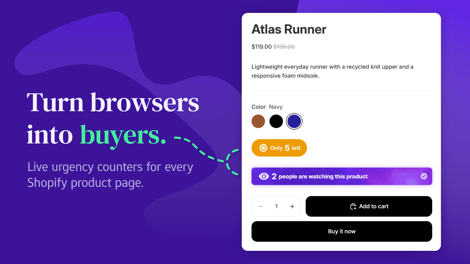 Live urgency counters for every Shopify product page