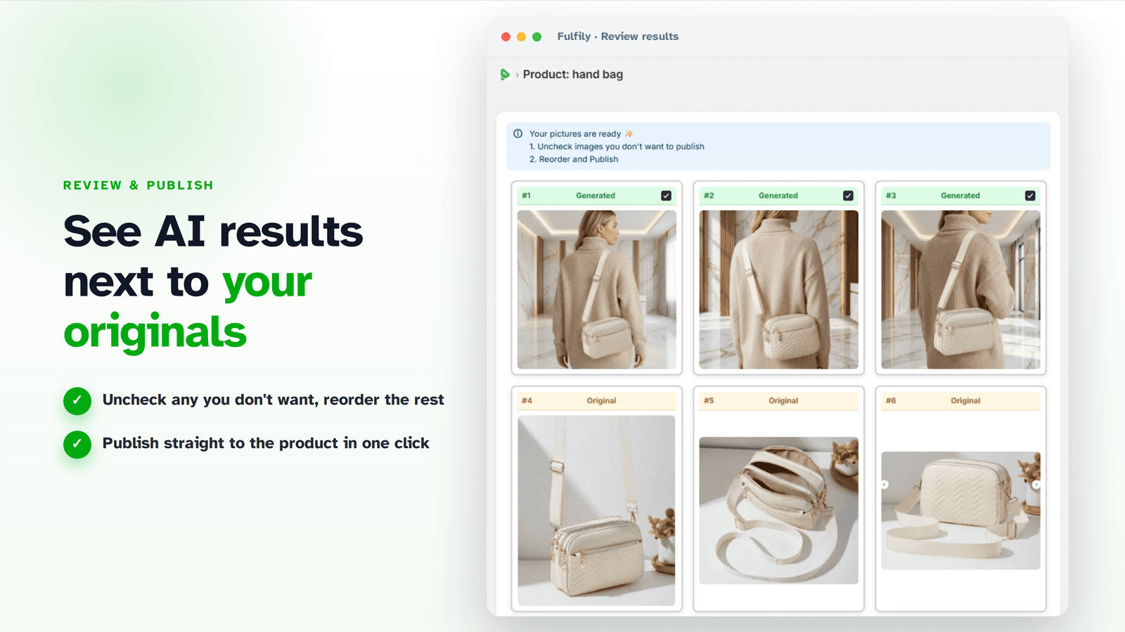 Fulfily AI results shown next to your original photos