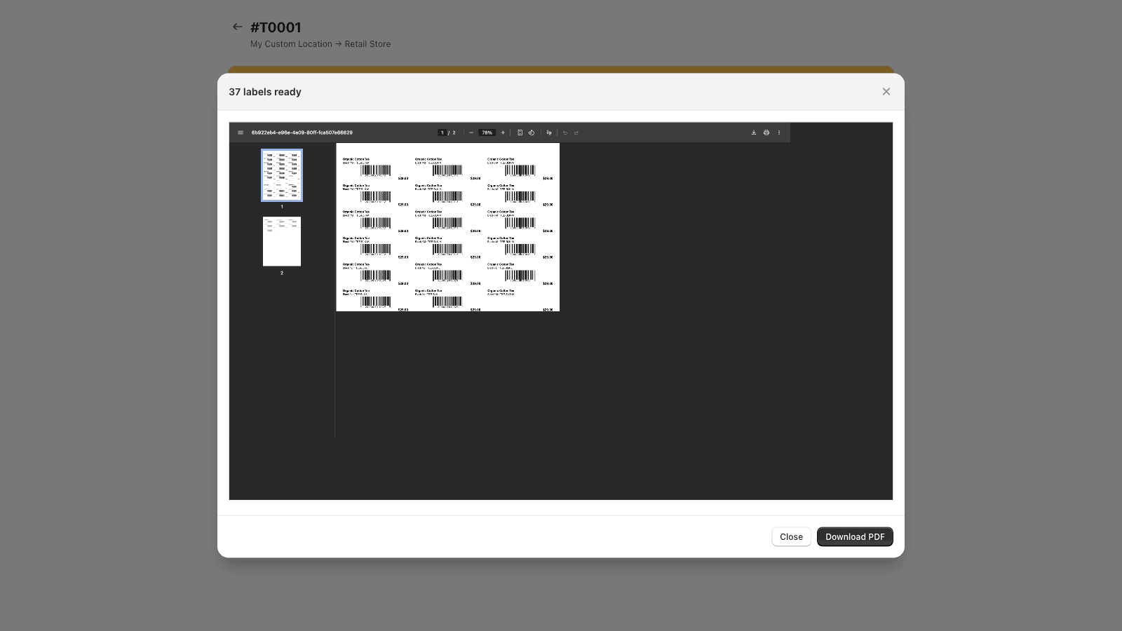 Print-ready Avery sheet of EAN-13 barcode labels