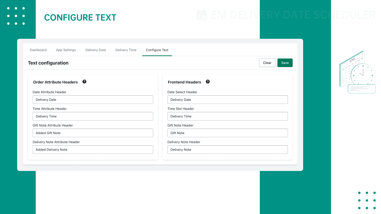 Delivery Date picker -Text configuration