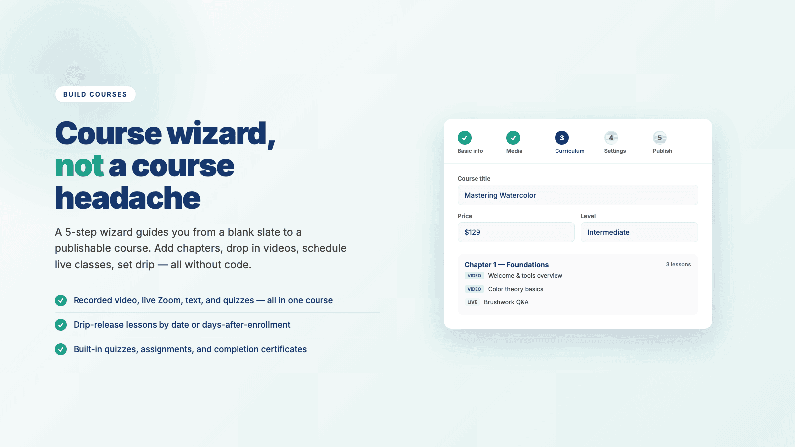 Course management dashboard showing all courses and stat