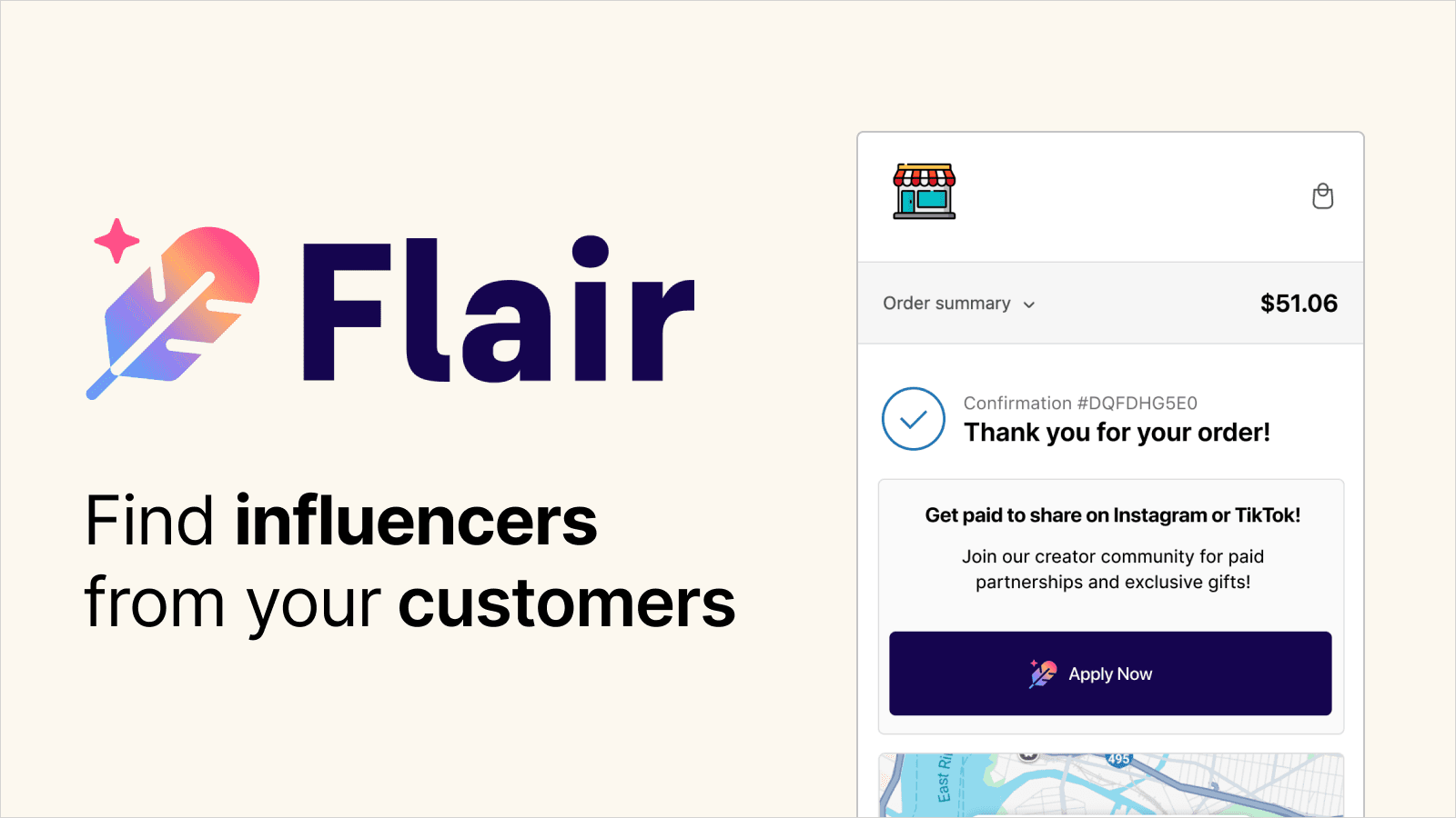 Flair app and tagline ‘Find influencers from your customers.'