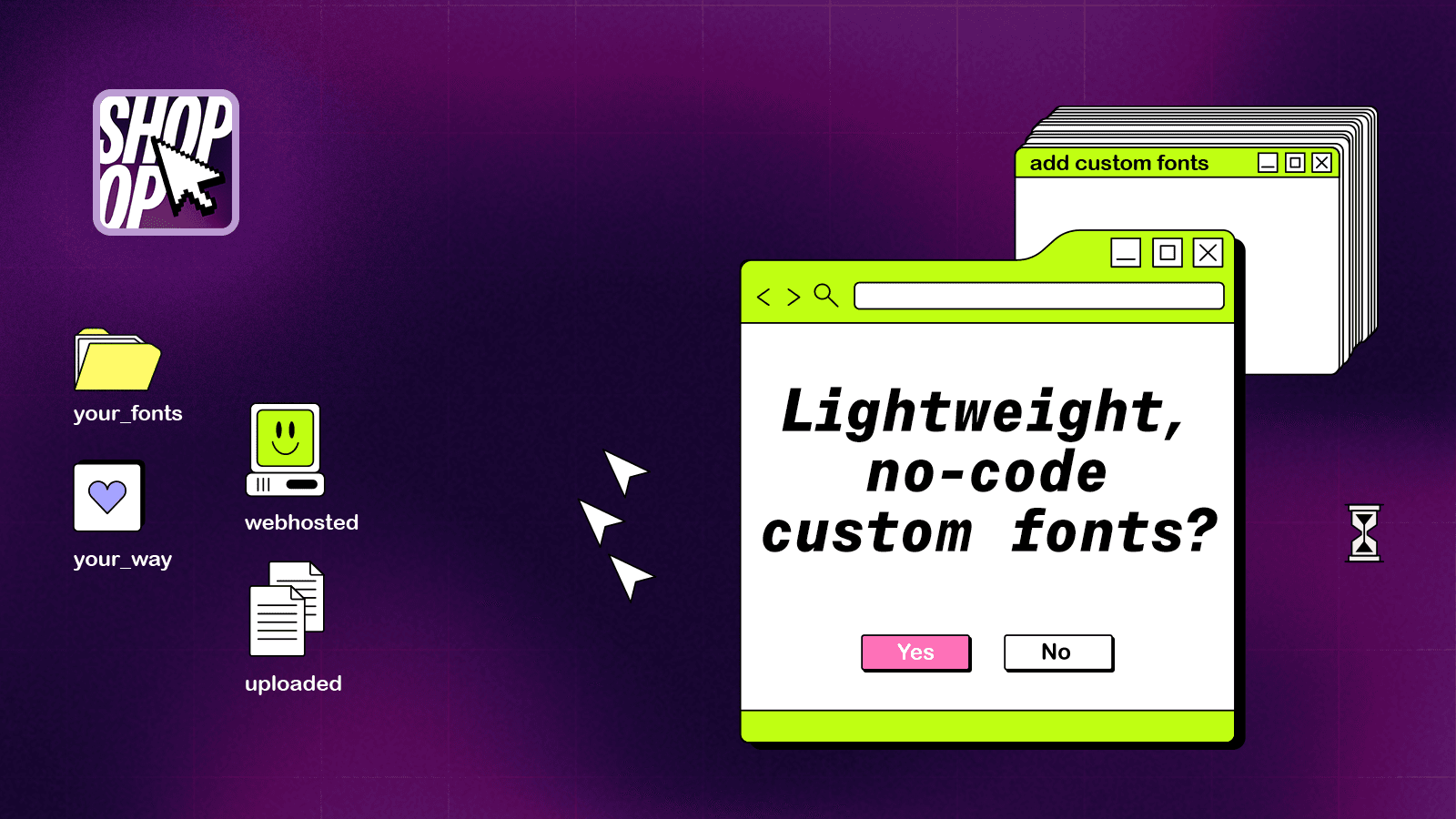 Desktop icons with dialog window to select custom fonts