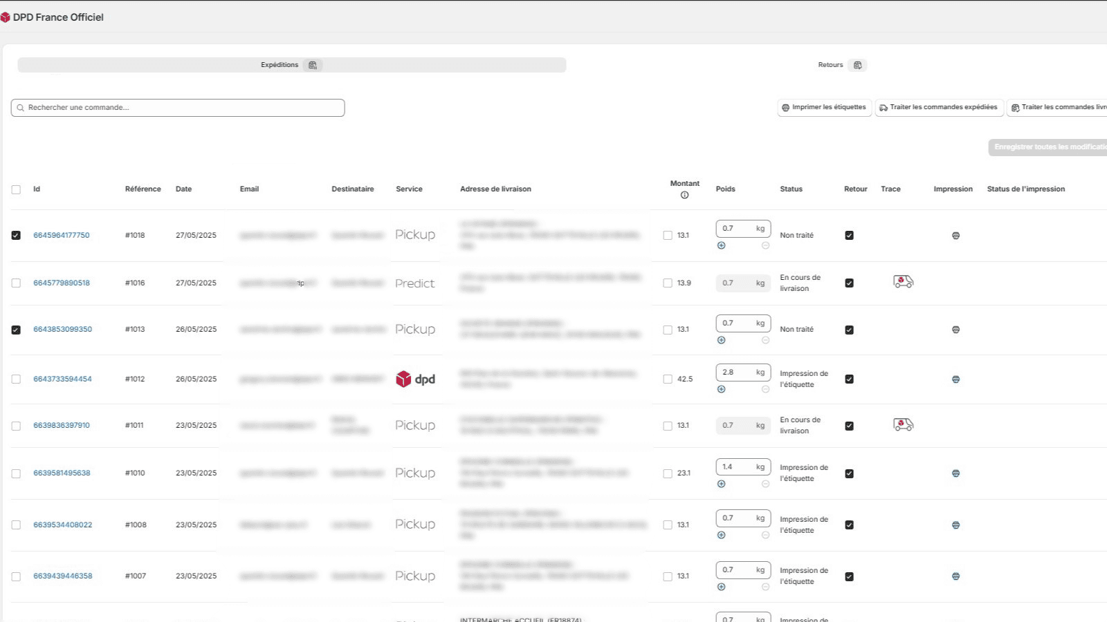 Gestion des expéditions