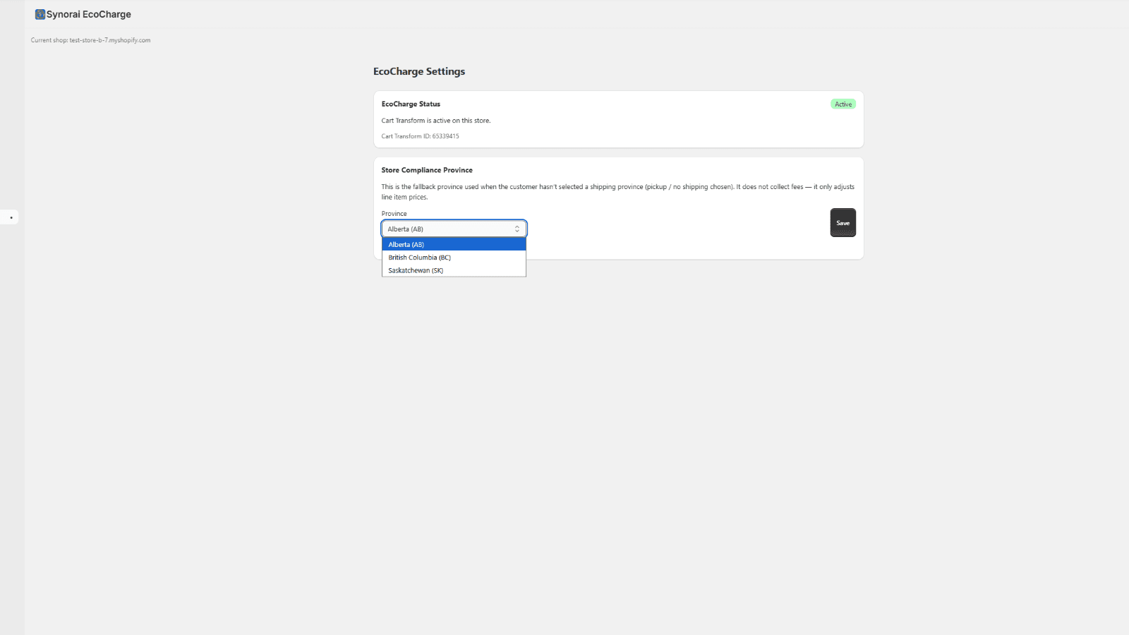 EcoCharge status and activation in app settings