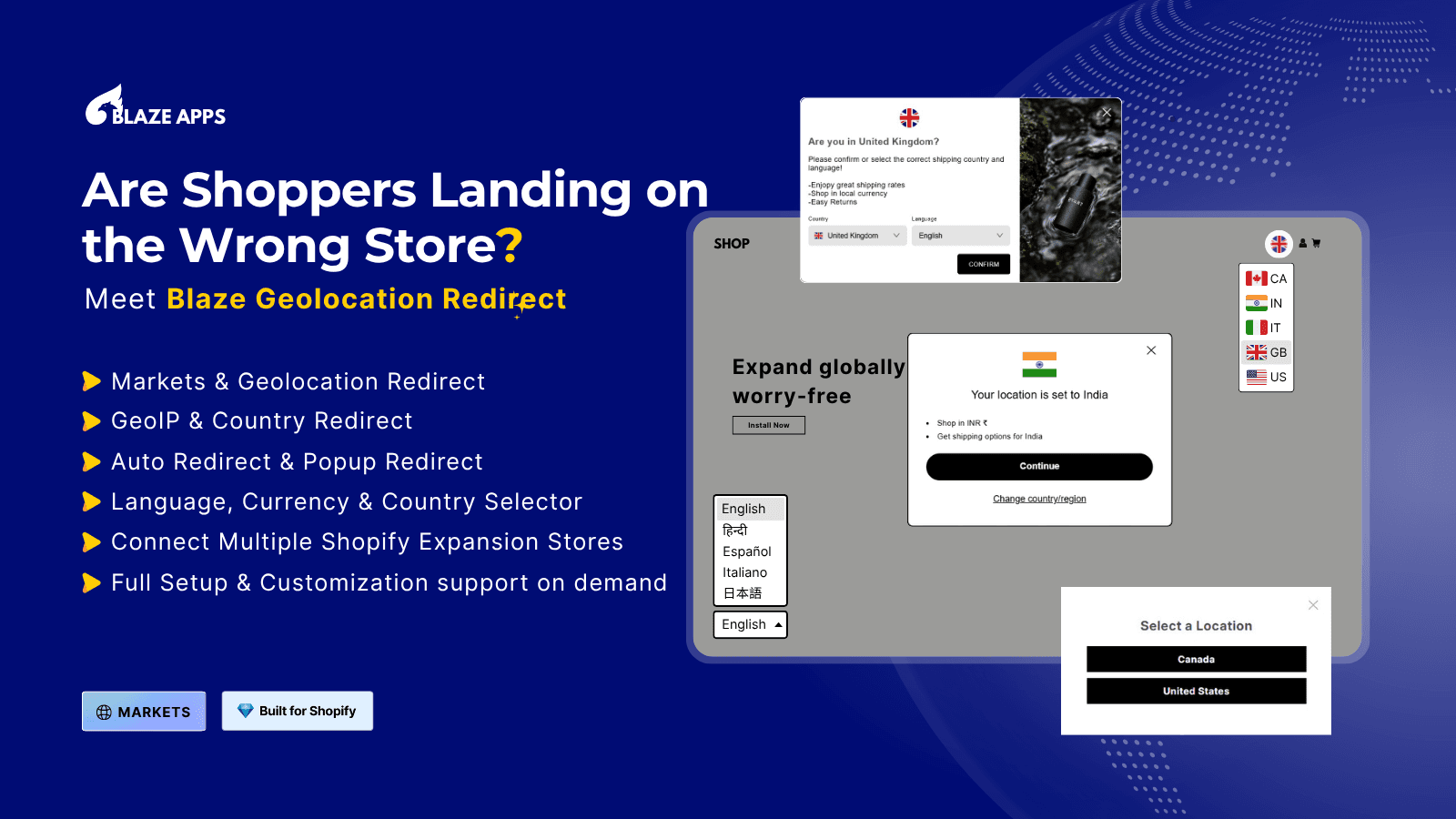 Blaze geolocation market & country redirect with geo ip