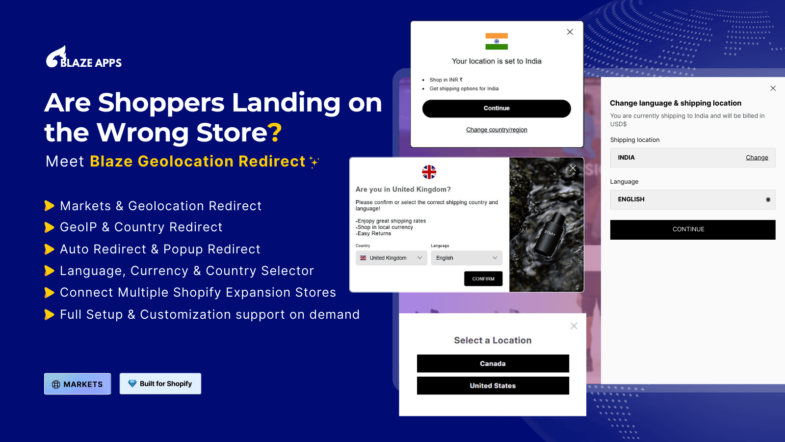 Blaze geolocation market & country redirect with geo ip