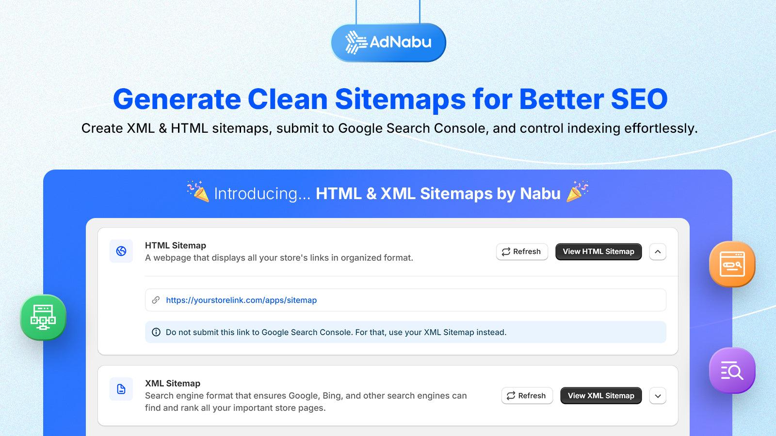 Generate XML and HTML sitemaps for Shopify SEO