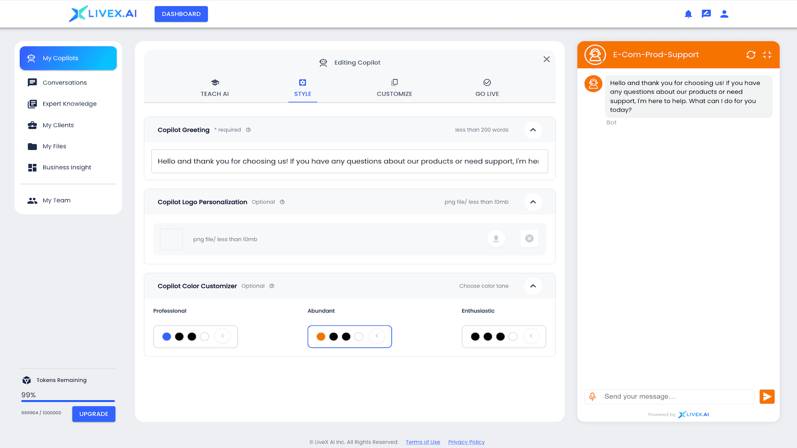 customize the appearance of AI Agent