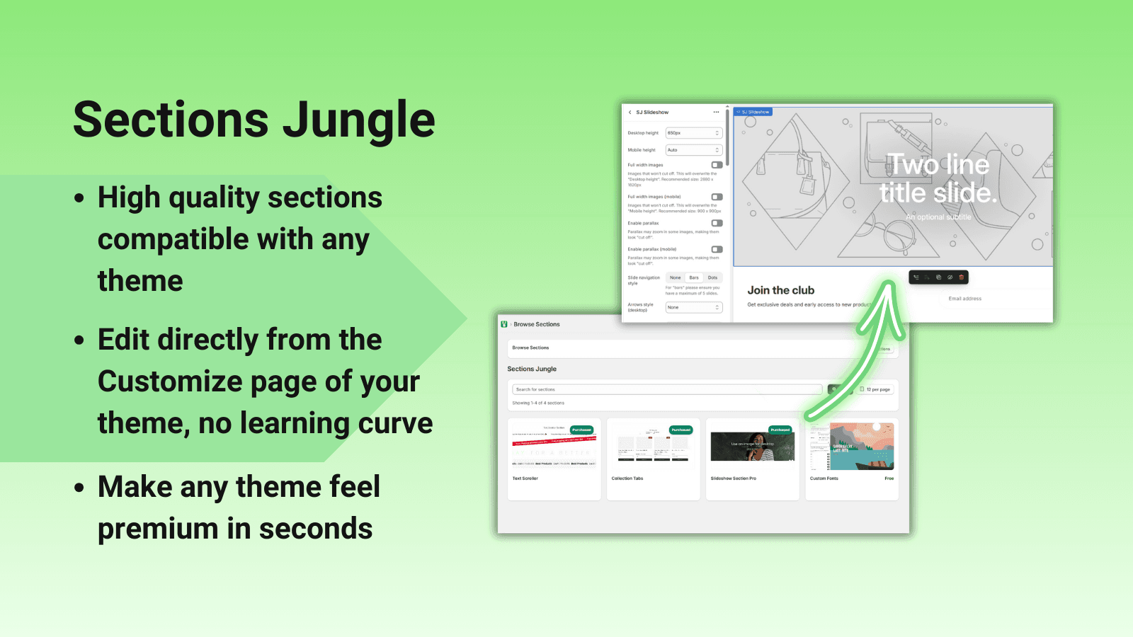 A section from the storefront leading to the customize page.