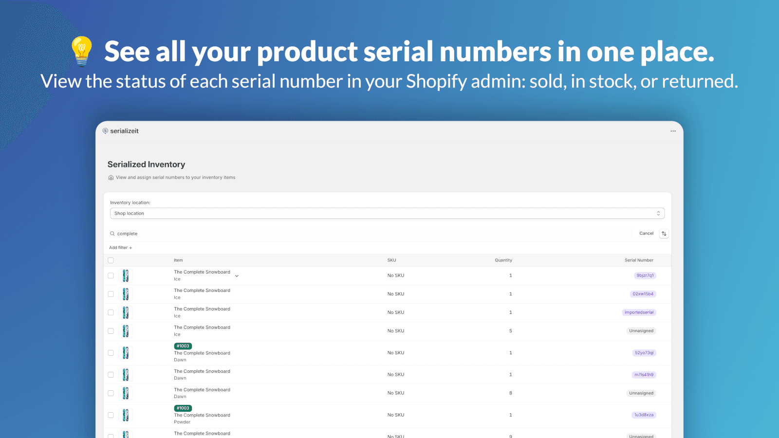 SerializeIt inventory screenshot