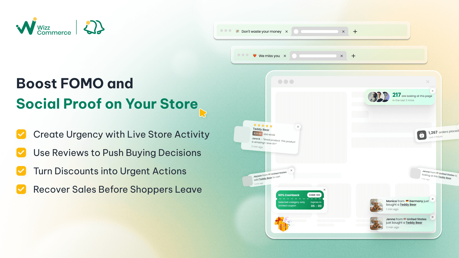 Social proof, sales pop up, visitor counter, stock counter