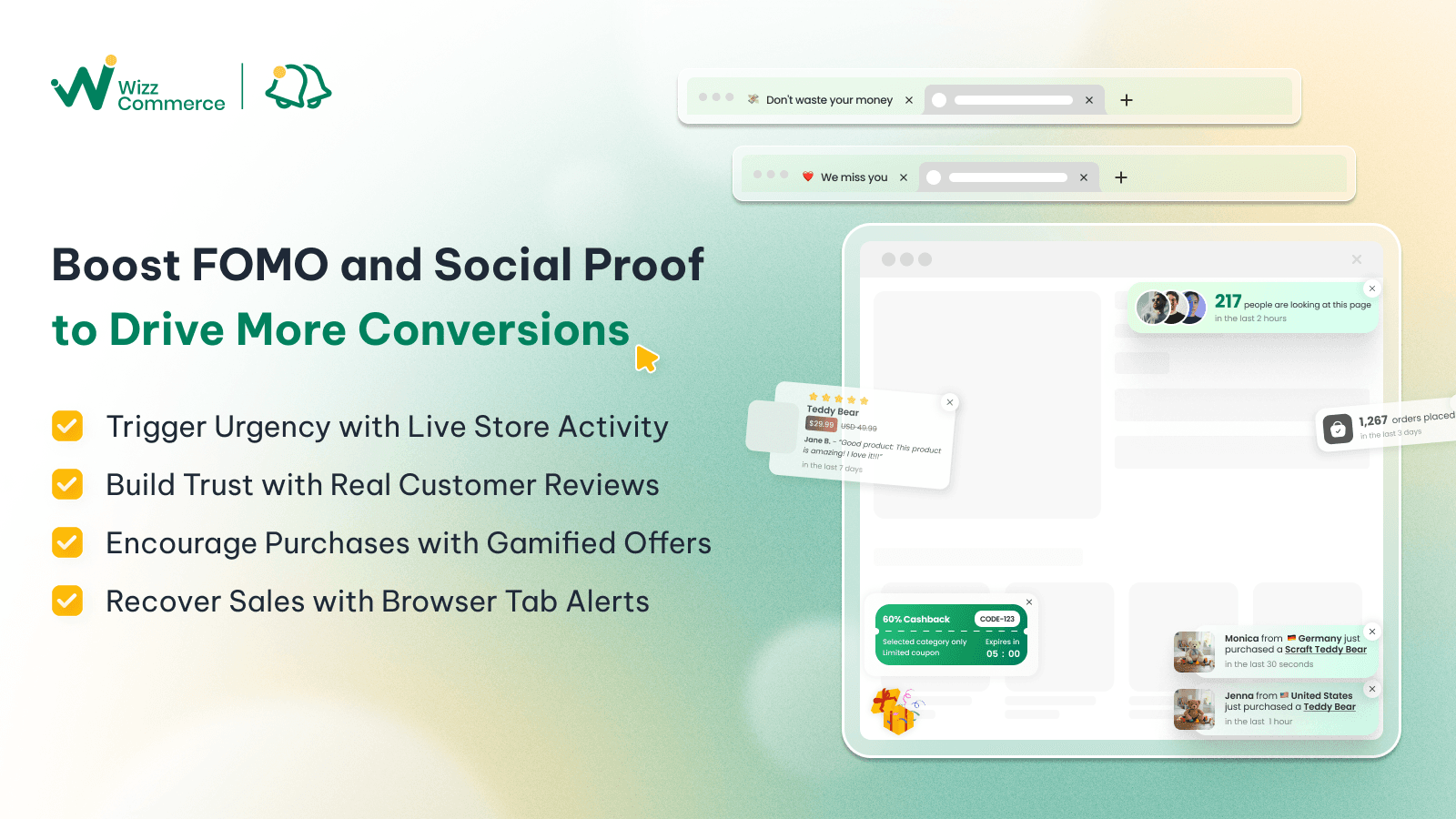 Social proof, sales pop up, visitor counter, stock counter