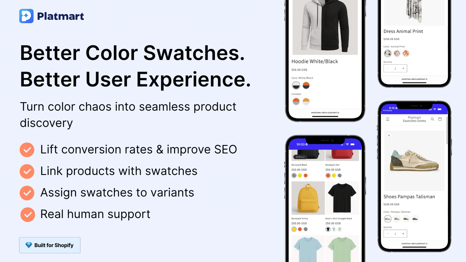 Swatches on product page in Shopify - Platmart Color Swatches