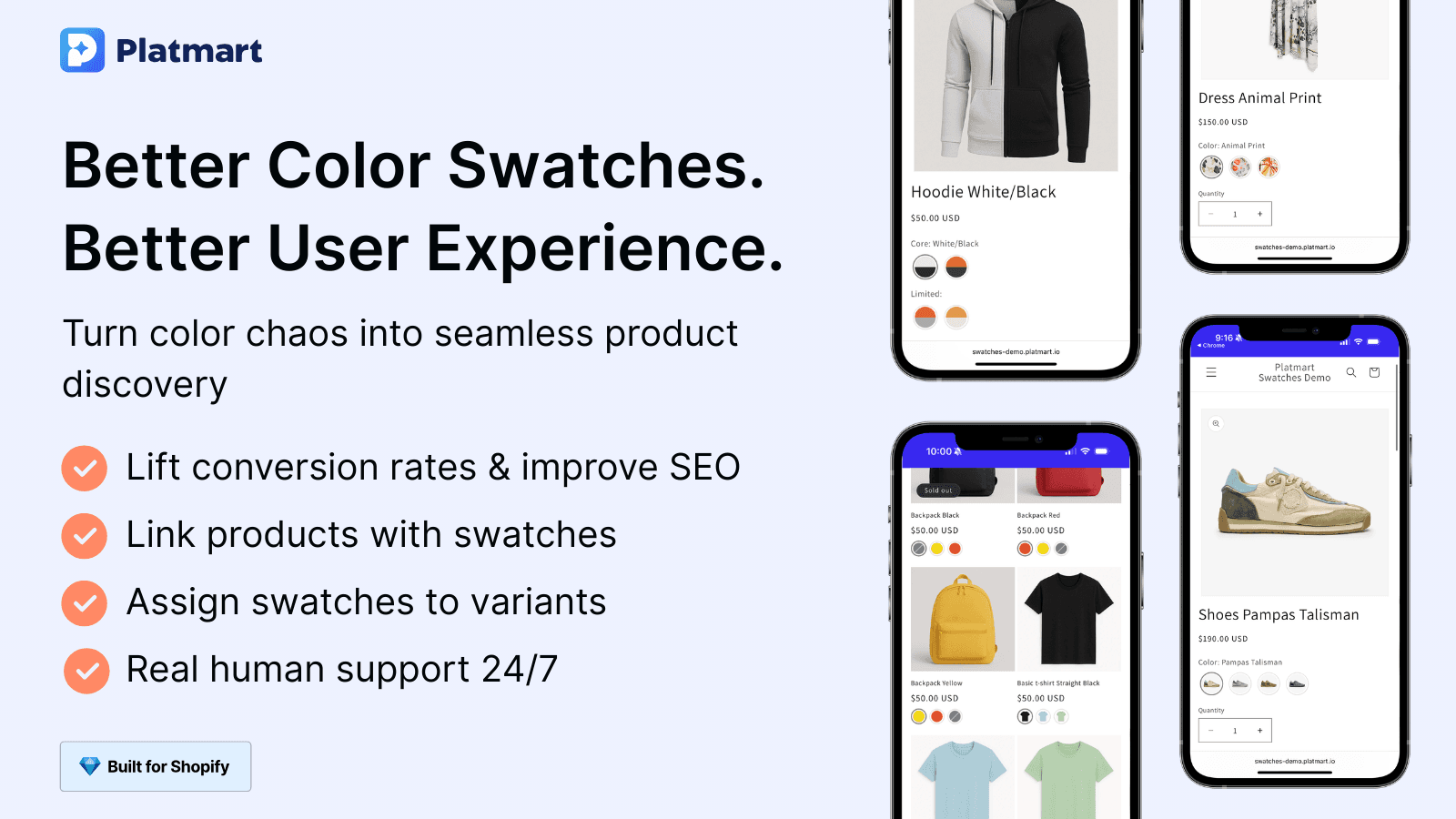 Swatches on product page in Shopify - Platmart Color Swatches