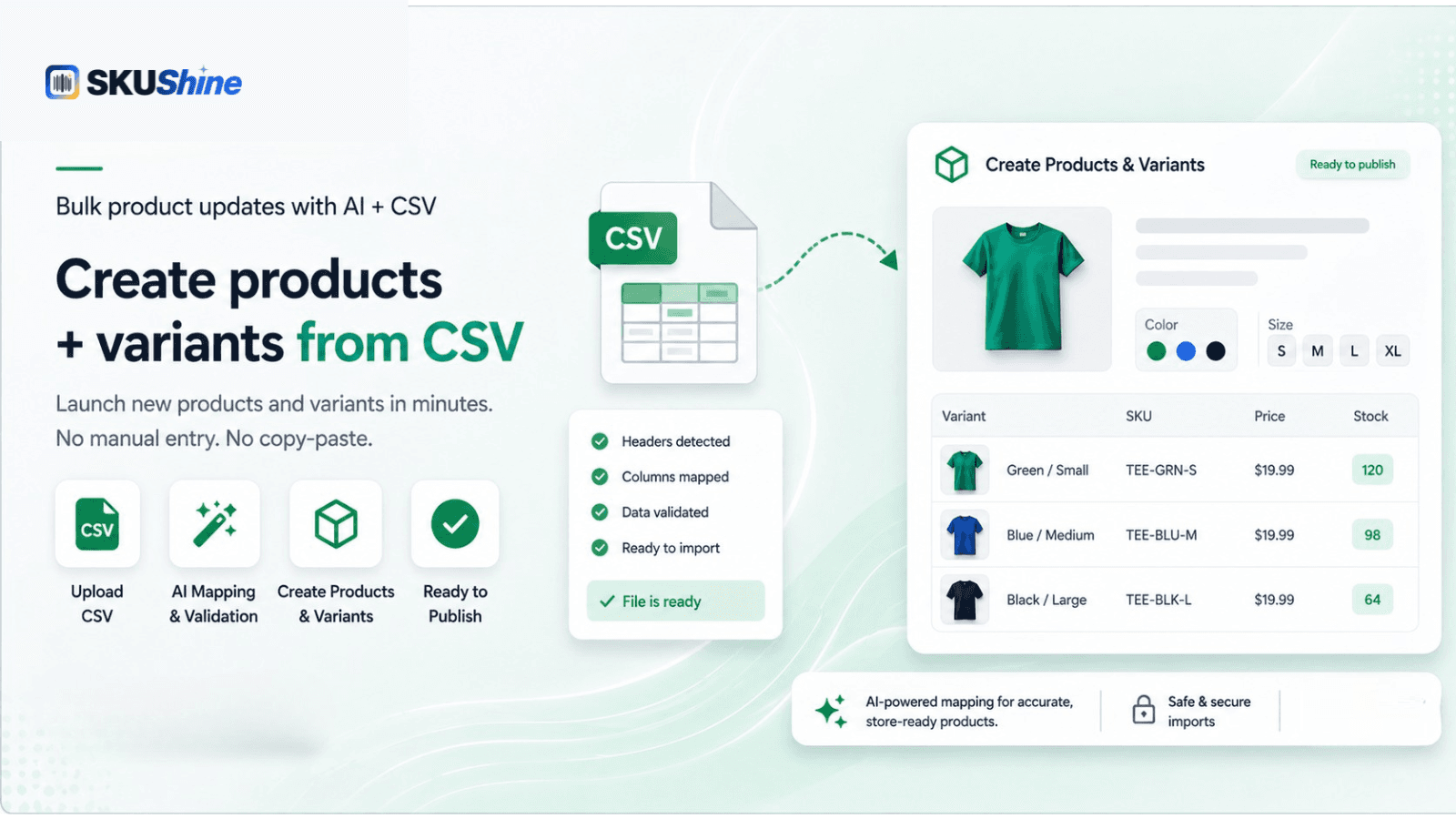 Bulk create / update / edit products, use AI to manage products