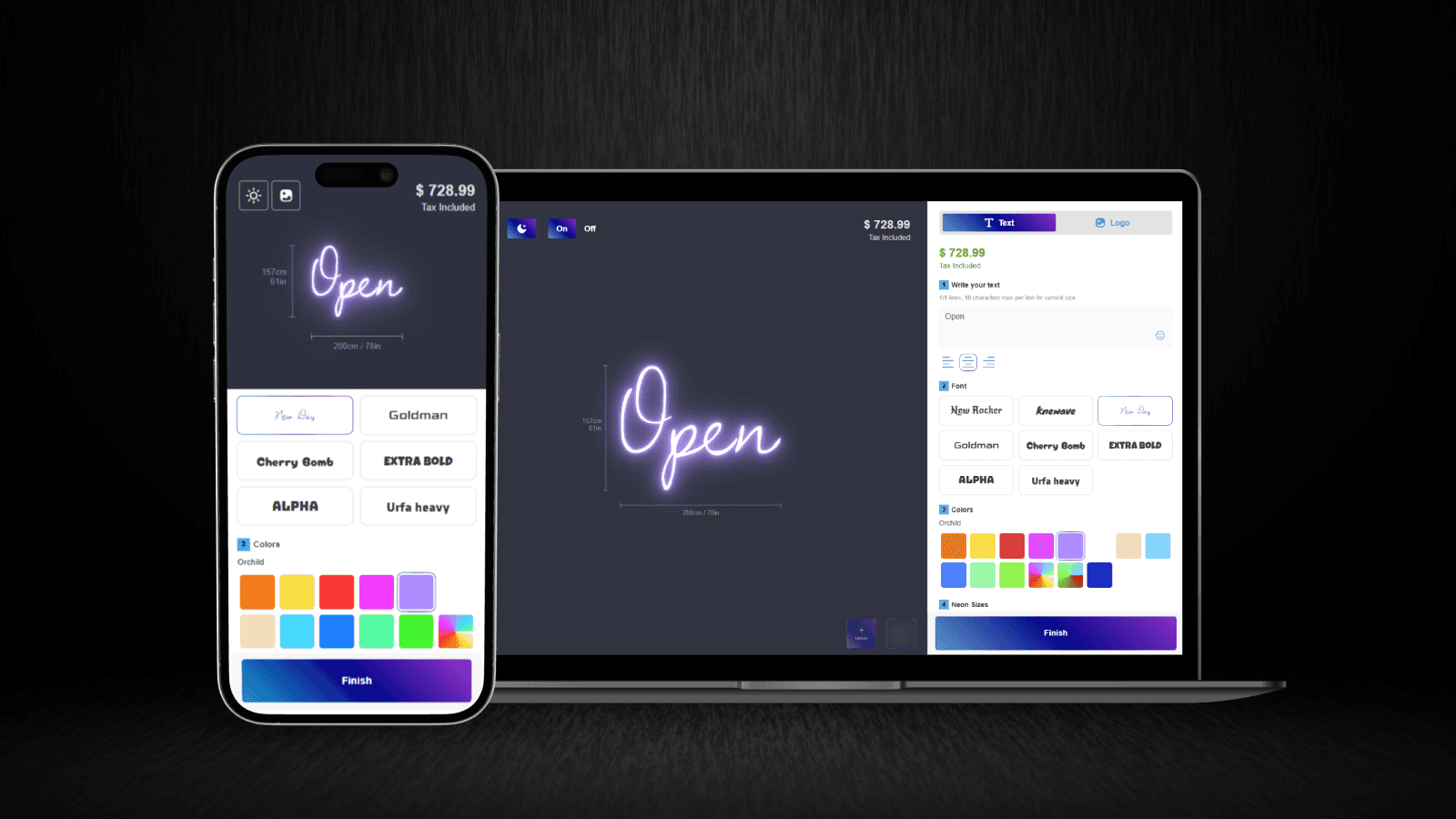 Create personalized neon signs with previews