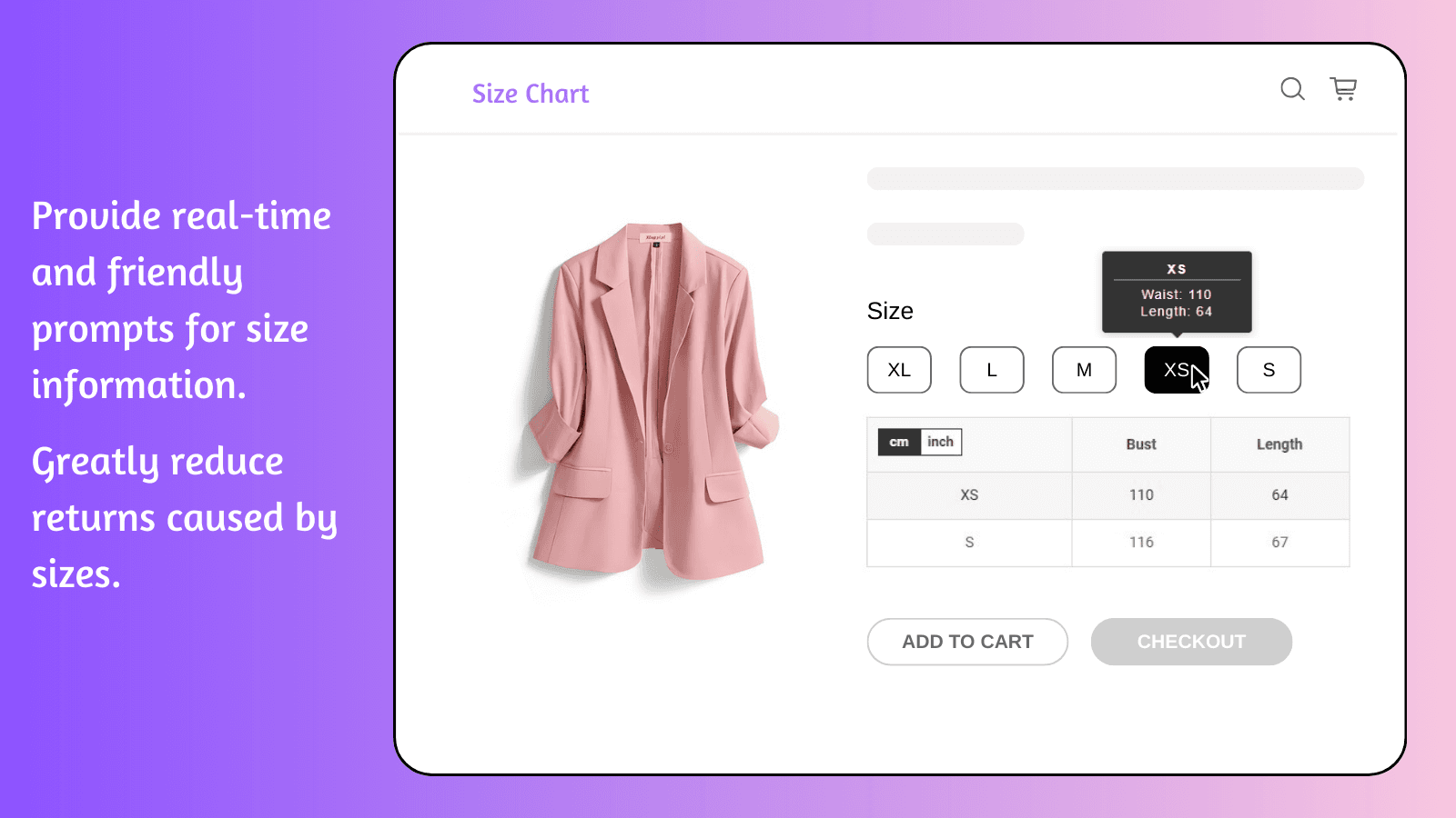 Provide real-time and friendly prompts for size information.