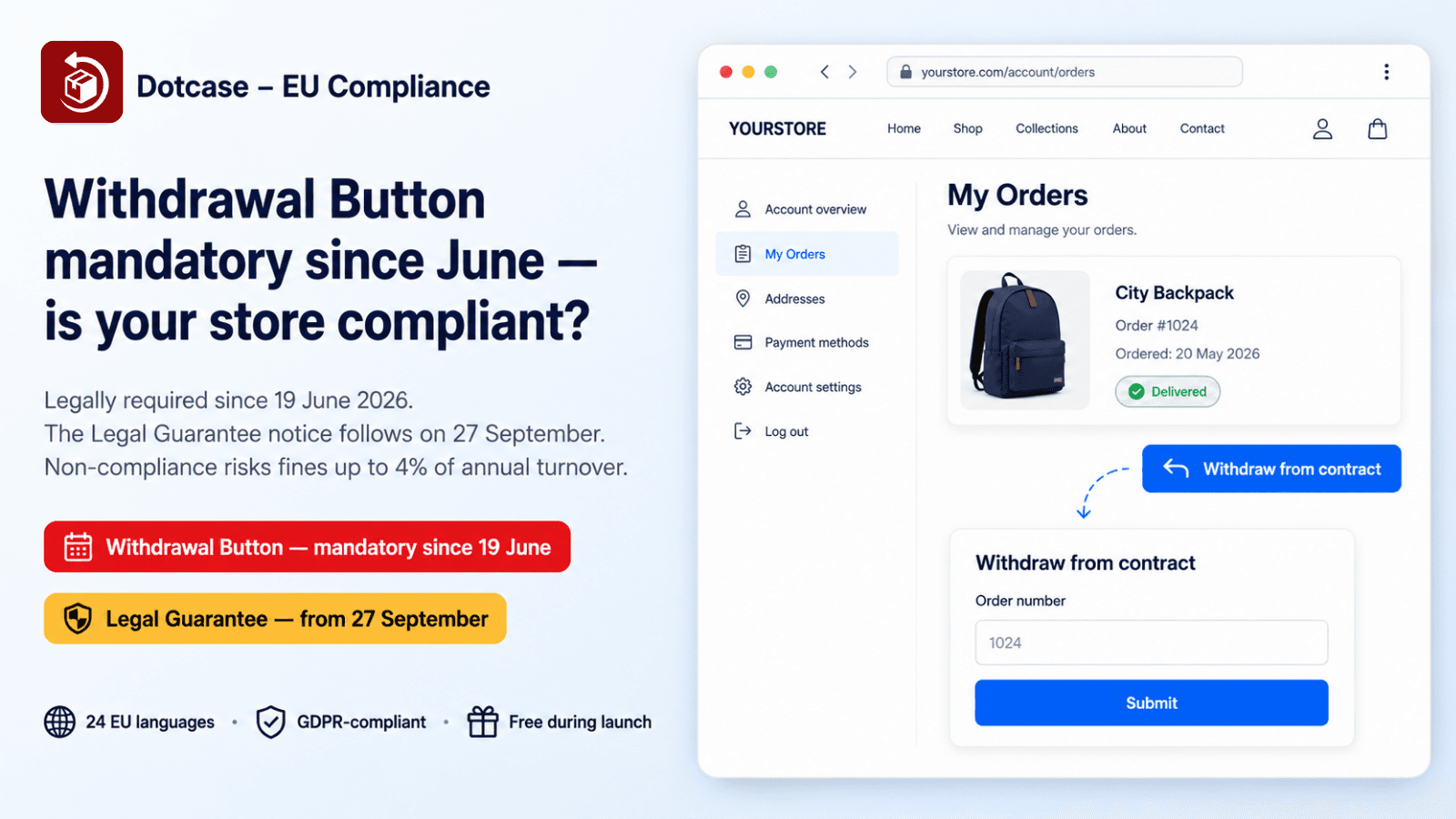 EU withdrawal button on the order page, mandatory 2026