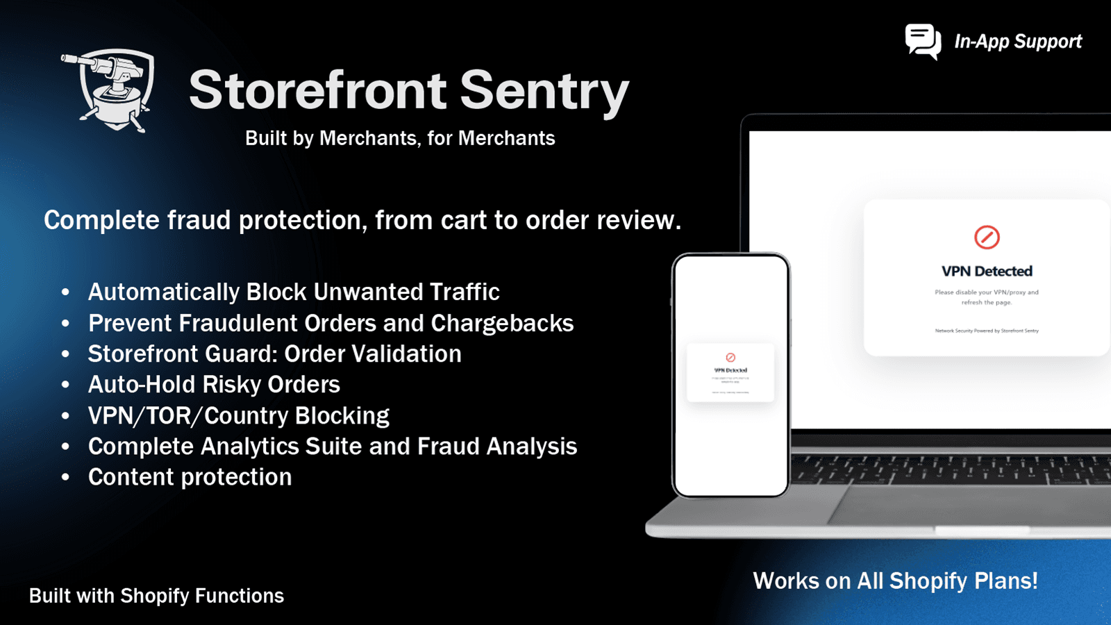 Listed features, With blocked screen shown on the right.