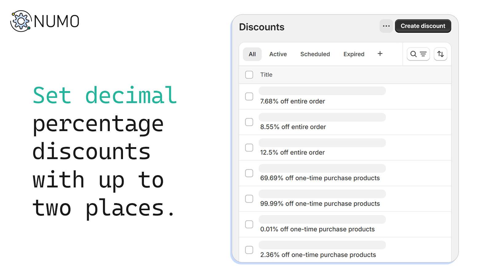 Set up to two decimal percentage discounts for Shopify